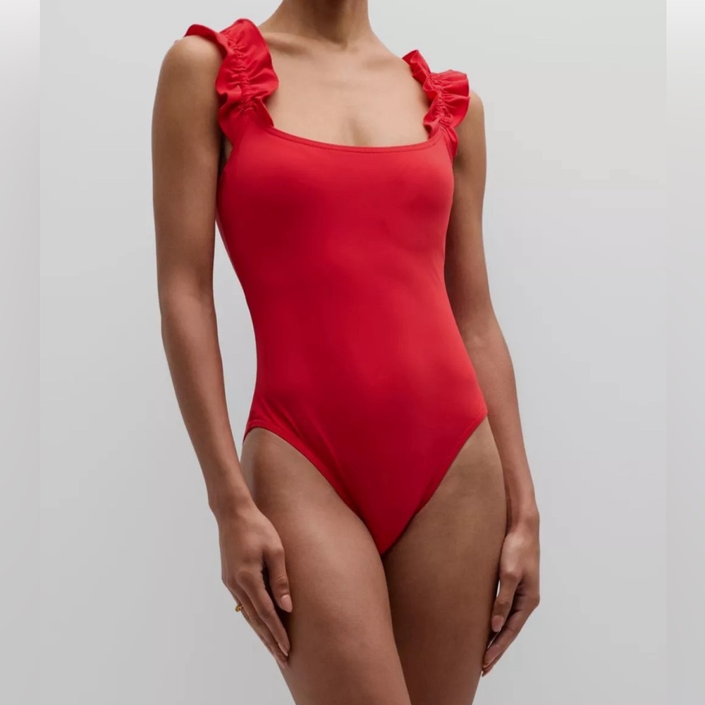 $339 Karla Colletto Women's Red Willow Round-Neck Tank One-Piece Swimsuit Size 8